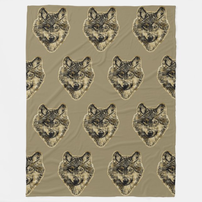 Smiling wolf head - lines silhouette 3 fleece blanket (Front)