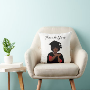 Smiling Woman Black and White Graduation Cushion