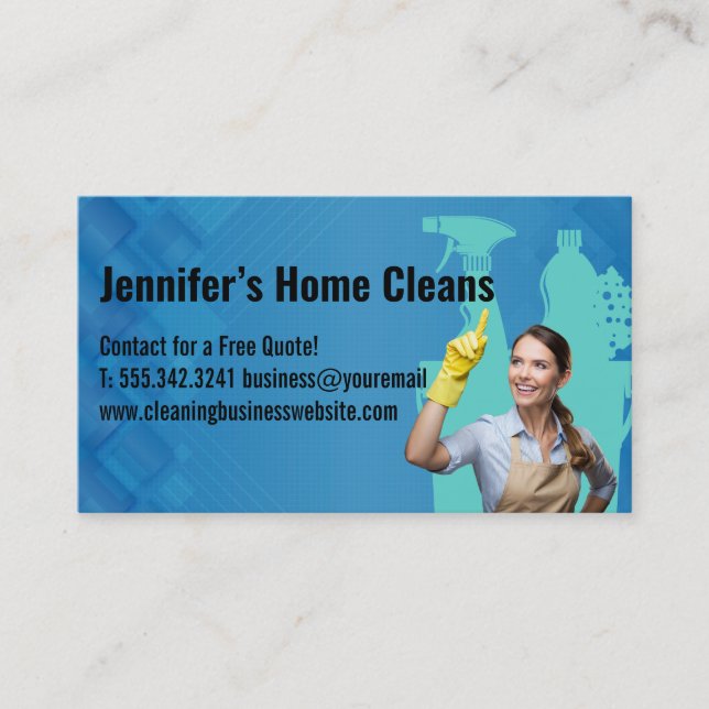 Smiling Woman in Cleaning Attire Business Card (Front)