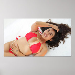 Smiling Woman In Red Bikini Poster