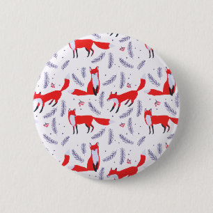 Smiling Woodland Forest Greenery Red Fox 6 Cm Round Badge