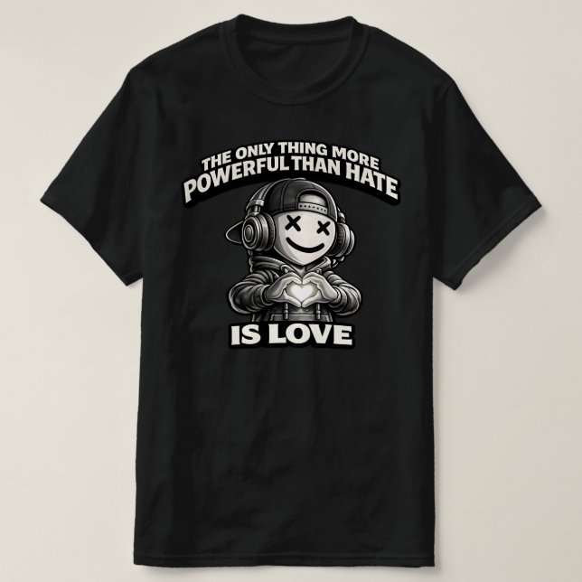 Smiling X-Eyes Streetwear Icon - Love Over Hate  T-Shirt (Design Front)