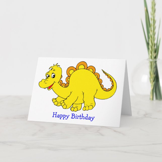 Smiling Yellow Dinosaur Birthday Card (Front)