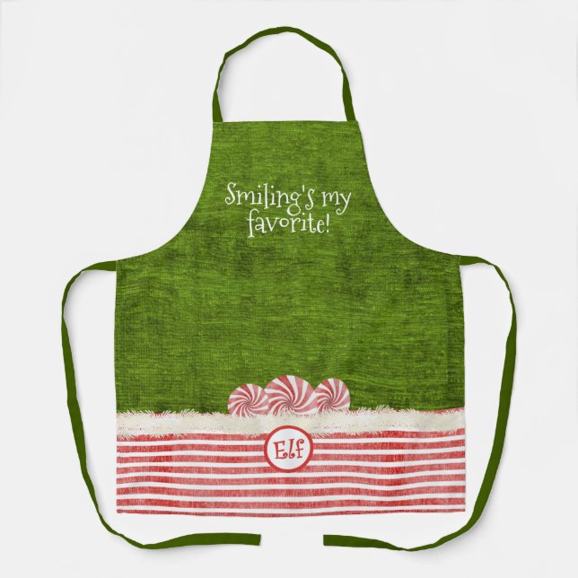 "Smiling's my favourite" Christmas Cute Elf Quote Apron (Front)
