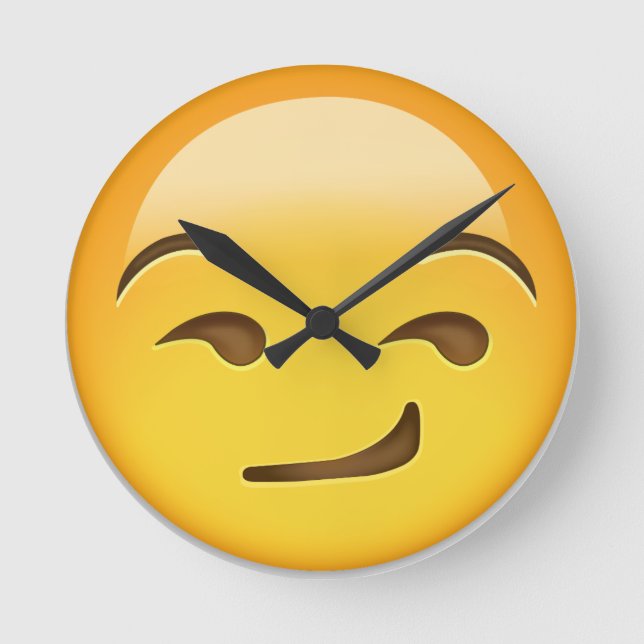 Smirking Face Emoji Round Clock (Front)