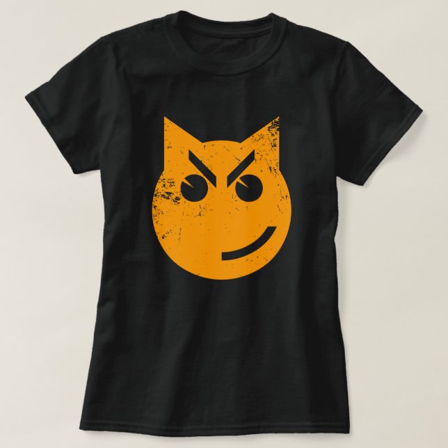 Smirking Grunge Cat Emoji T-Shirt (Design Front)