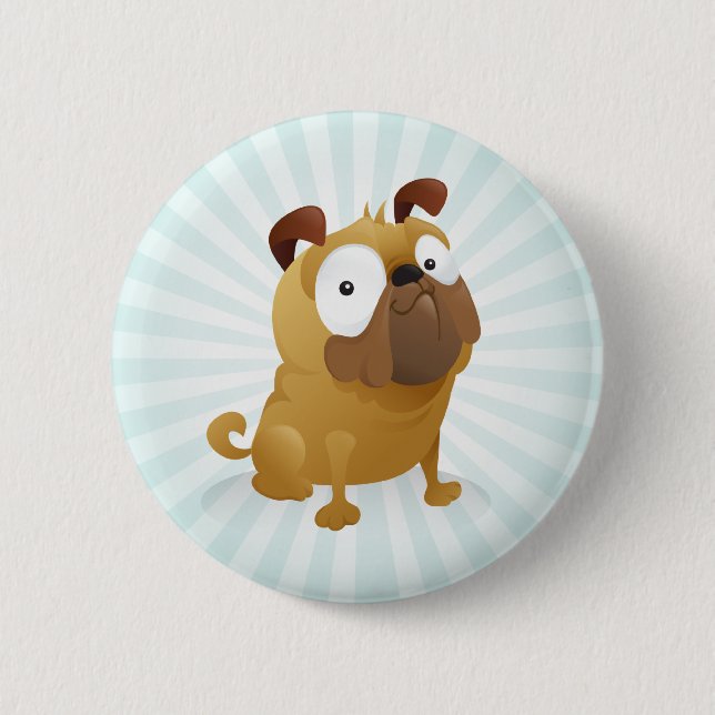 Smirking Pug - Light Blue Background 6 Cm Round Badge (Front)