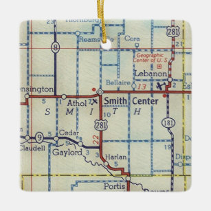 Smith Centre Kansas Vintage Map Ceramic Ornament