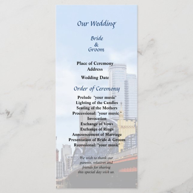 Smithfield St Bridge and Skyline Wedding Program (Front)
