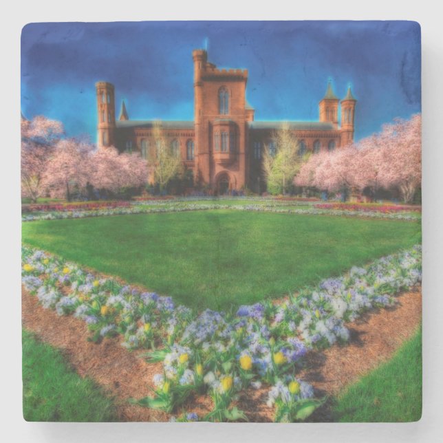 Smithsonian Castle Garden Cherry Blossoms Stone Coaster (Front)