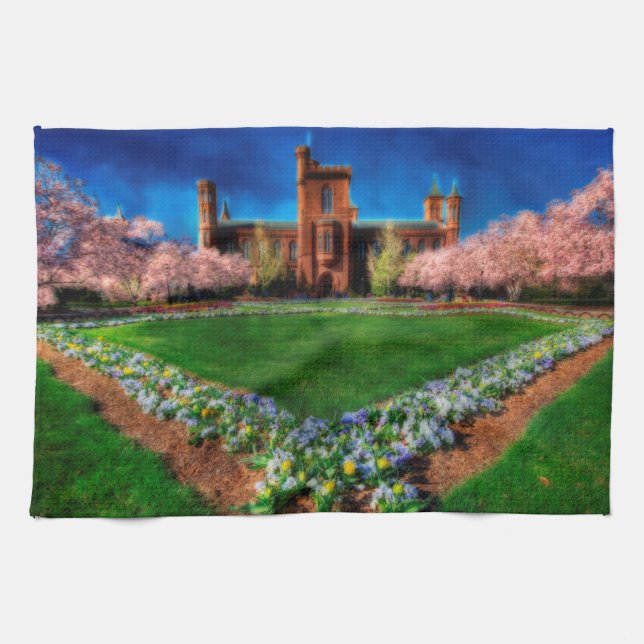 Smithsonian Castle Garden Cherry Blossoms Tea Towel (Horizontal)