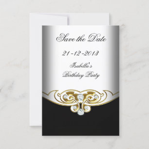 Sml Save the Date White Black Gold Diamond