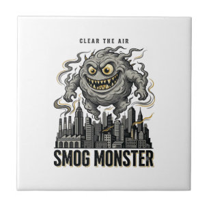 Smog Monster Shirt Vintage Engraving Eco Warning A Ceramic Tile