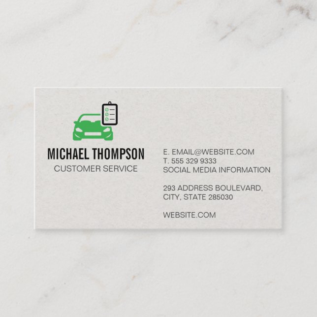 Smog Tech | Car and Checklist Clipboard Icon Business Card (Front)