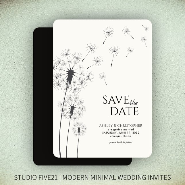 Smoke Black Dandelion Wedding Save the Date Card (Creator Uploaded)