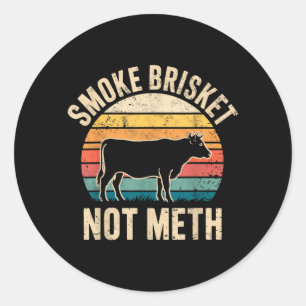 Smoke Bris Funny Meat Smoker Grill Bbq Retro Classic Round Sticker