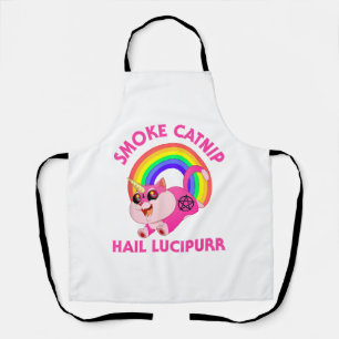 Smoke Catnip Hail Lucipurr, Funny Satan Cat Unicor Apron