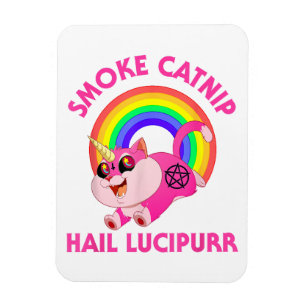 Smoke Catnip Hail Lucipurr, Funny Satan Cat Unicor Magnet