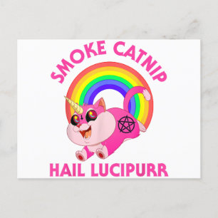 Smoke Catnip Hail Lucipurr, Funny Satan Cat Unicor Postcard