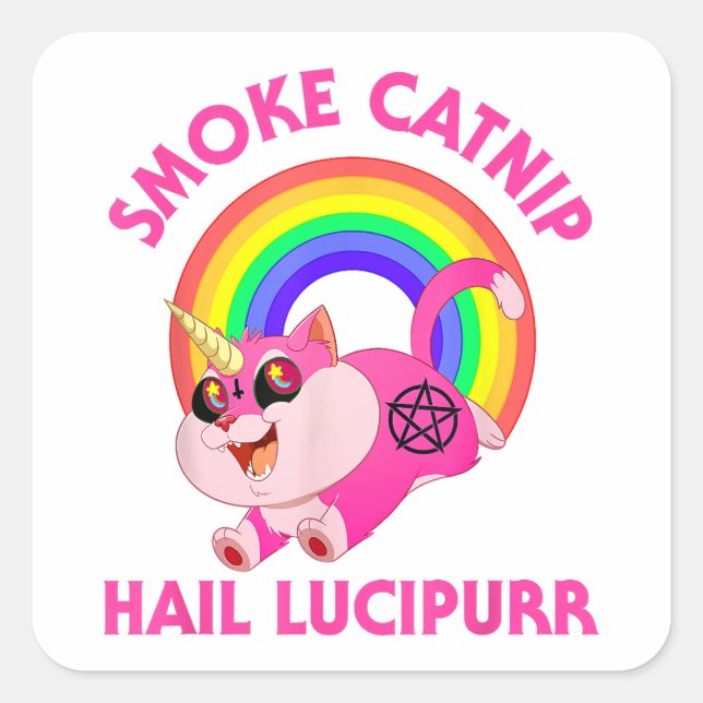 Smoke Catnip Hail Lucipurr, Funny Satan Cat Unicor Square Sticker (Front)