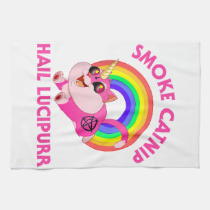 Smoke Catnip Hail Lucipurr, Funny Satan Cat Unicor Tea Towel