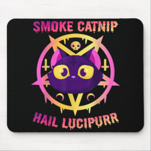 Smoke Catnip Hail Lucipurr, Funny Satanic Cat Kitt Mouse Pad