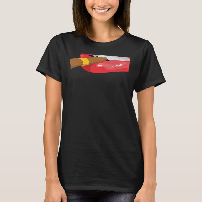 Smoke Cuban Cigar Lit Lips Smoking Graphic T-Shirt (Front)
