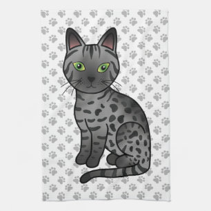 Smoke Egyptian Mau Cute Cartoon Cat Illustration Tea Towel