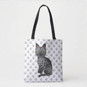 Smoke Egyptian Mau Cute Cartoon Cat & Paws Tote Bag