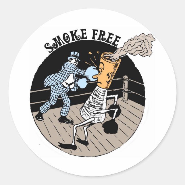 Smoke Free. Kicking butt! Classic Round Sticker (Front)