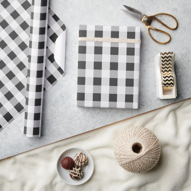 Smoke Grey Gingham Pattern Wrapping Paper (Crafts)