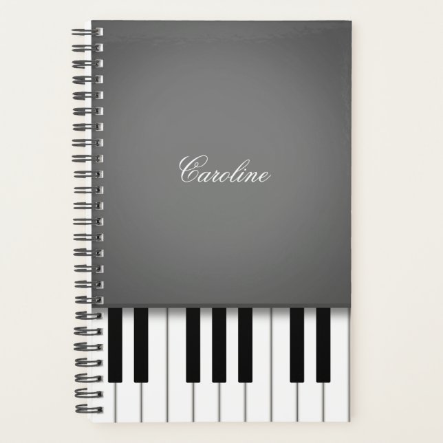 Smoke Grey Piano Keyboard Personalised Music Planner (Front)