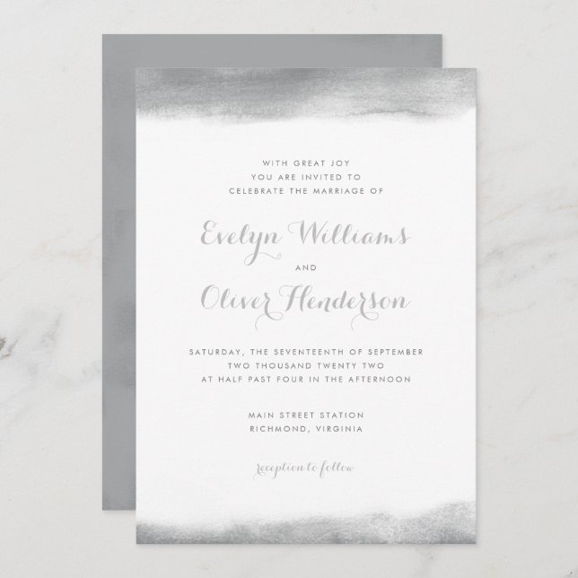 Smoke Grey Watercolor Dip Wedding Invitation (Front/Back)