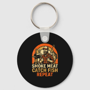 Smoke meat catch fish repeat bbq dad fishing funny key ring