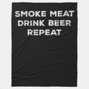 Smoke Meat Drink Beer Repeat Funny BBQ Lovers Fleece Blanket