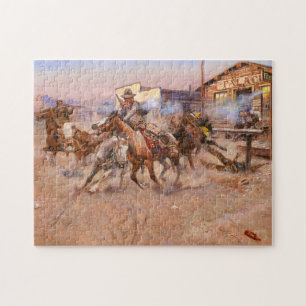 Smoke of a. 45, 1908 by Charles Marion Russell Jigsaw Puzzle