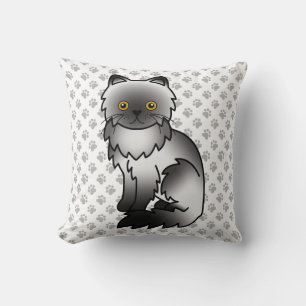 Smoke Persian Cute Cartoon Cat & Paws Cushion