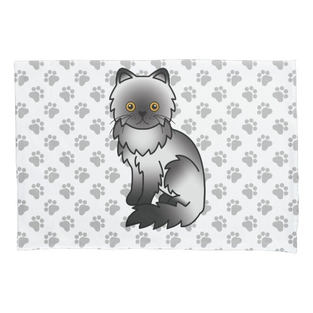 Smoke Persian Cute Cartoon Cat & Paws Pillowcase (Front)