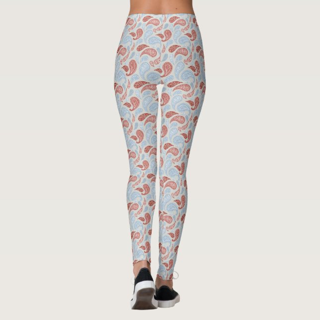 Smoke-Red-Blue Paisley Pattern Leggings (Back)