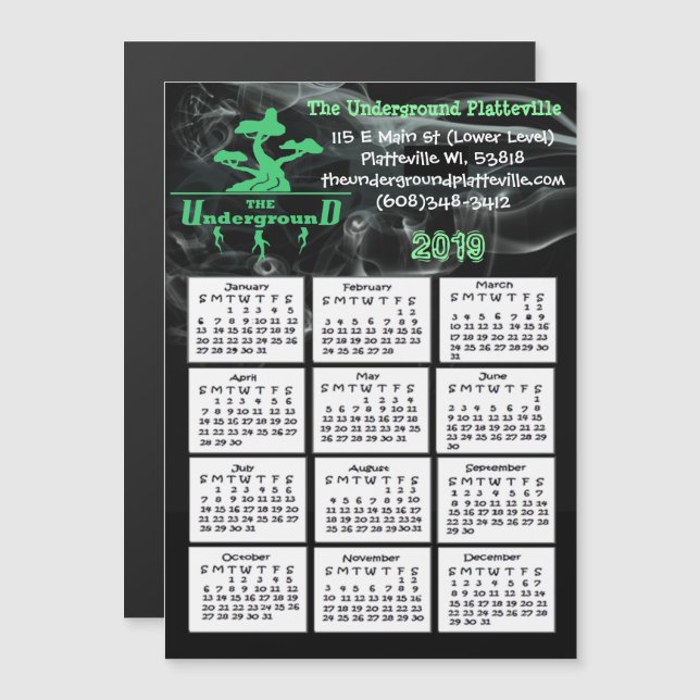 Smoke Shop Business Mini Calendar Magnet 2019 (Front/Back)