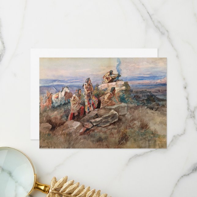 Smoke Signal by Charles Marion Russell Thank You Card (Front/Back In Situ)