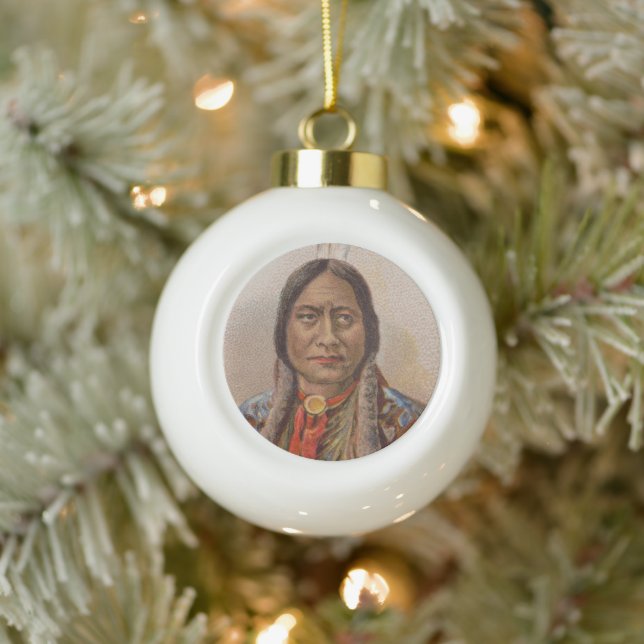Smoke Signals: Lakota Indian Chief Sitting Bull Ceramic Ball Christmas Ornament (Tree)