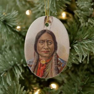 Smoke Signals: Lakota Indian Chief Sitting Bull Ceramic Ornament