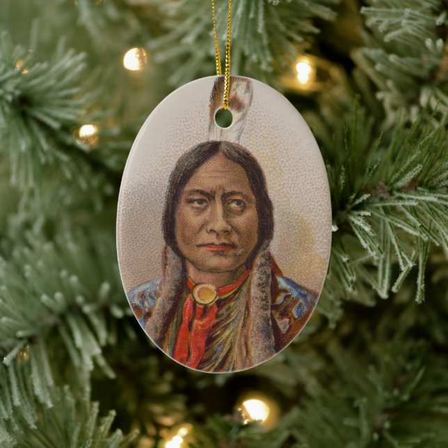 Smoke Signals: Lakota Indian Chief Sitting Bull Ceramic Ornament (Tree)