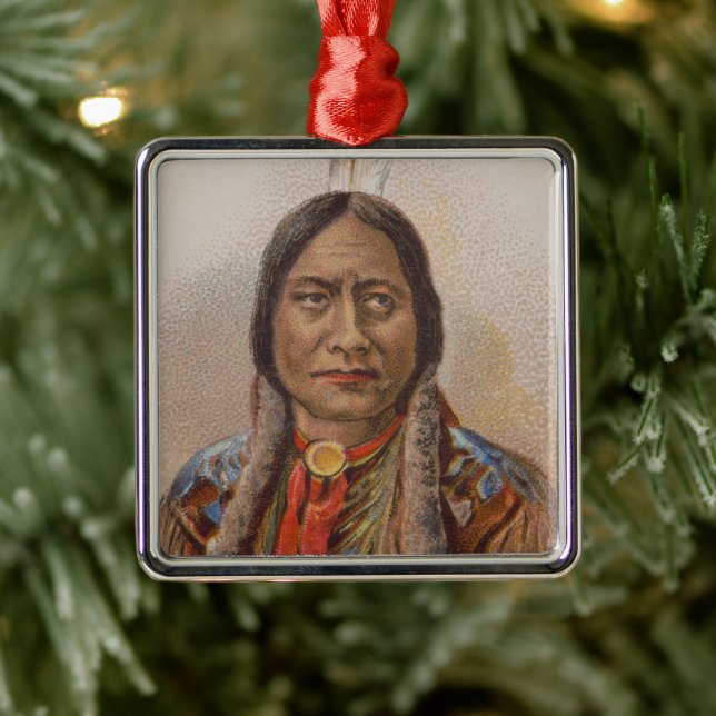 Smoke Signals: Lakota Indian Chief Sitting Bull Metal Ornament (Tree)