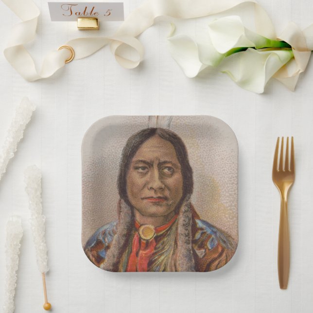 Smoke Signals: Lakota Indian Chief Sitting Bull Paper Plate (Wedding)