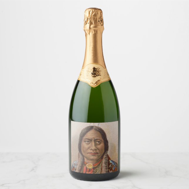 Smoke Signals: Lakota Indian Chief Sitting Bull Sparkling Wine Label (Front)