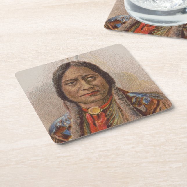 Smoke Signals: Lakota Indian Chief Sitting Bull Square Paper Coaster (Angled)