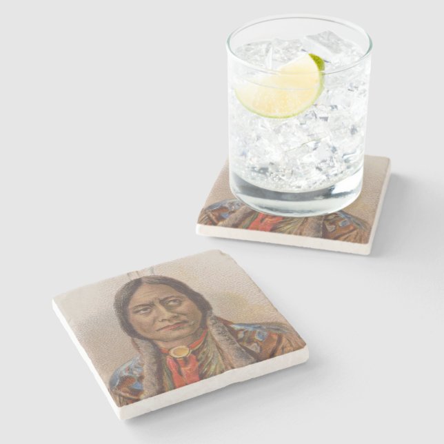Smoke Signals: Lakota Indian Chief Sitting Bull Stone Coaster (Side)