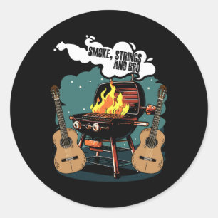 Smoke Strings And Bbq Musician Western Country Mus Classic Round Sticker